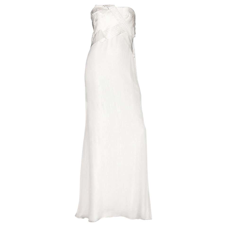 Badgley Mischka Cream Beaded Strapless wedding Gown w/ Train For Sale ...