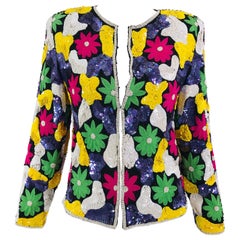 Amazing Vibrant Floral Sequin Silk Encrusted Jacket 1970s