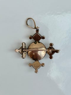 Amazing Victorian Flat Cut Garnet and Pearl Gold Brooch / Pendant
