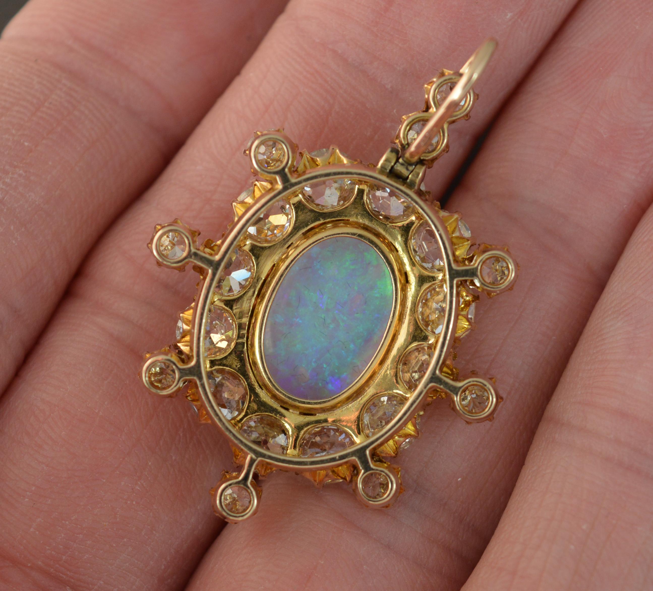 Amazing Victorian Opal and 3.25ct Old Cut Diamond 18 Carat Gold Pendant c1900 For Sale 5