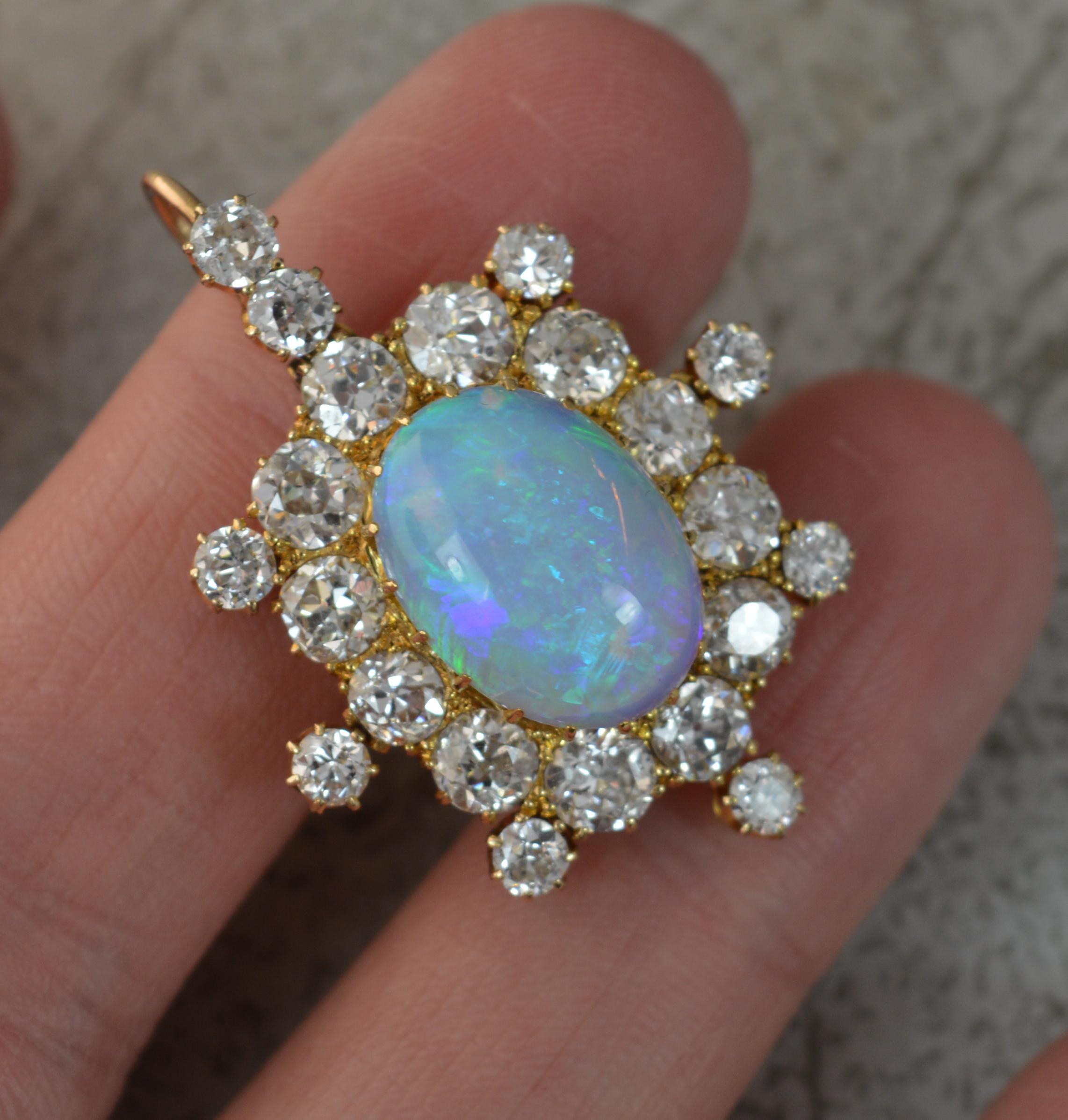 Amazing Victorian Opal and 3.25ct Old Cut Diamond 18 Carat Gold Pendant c1900 For Sale 6