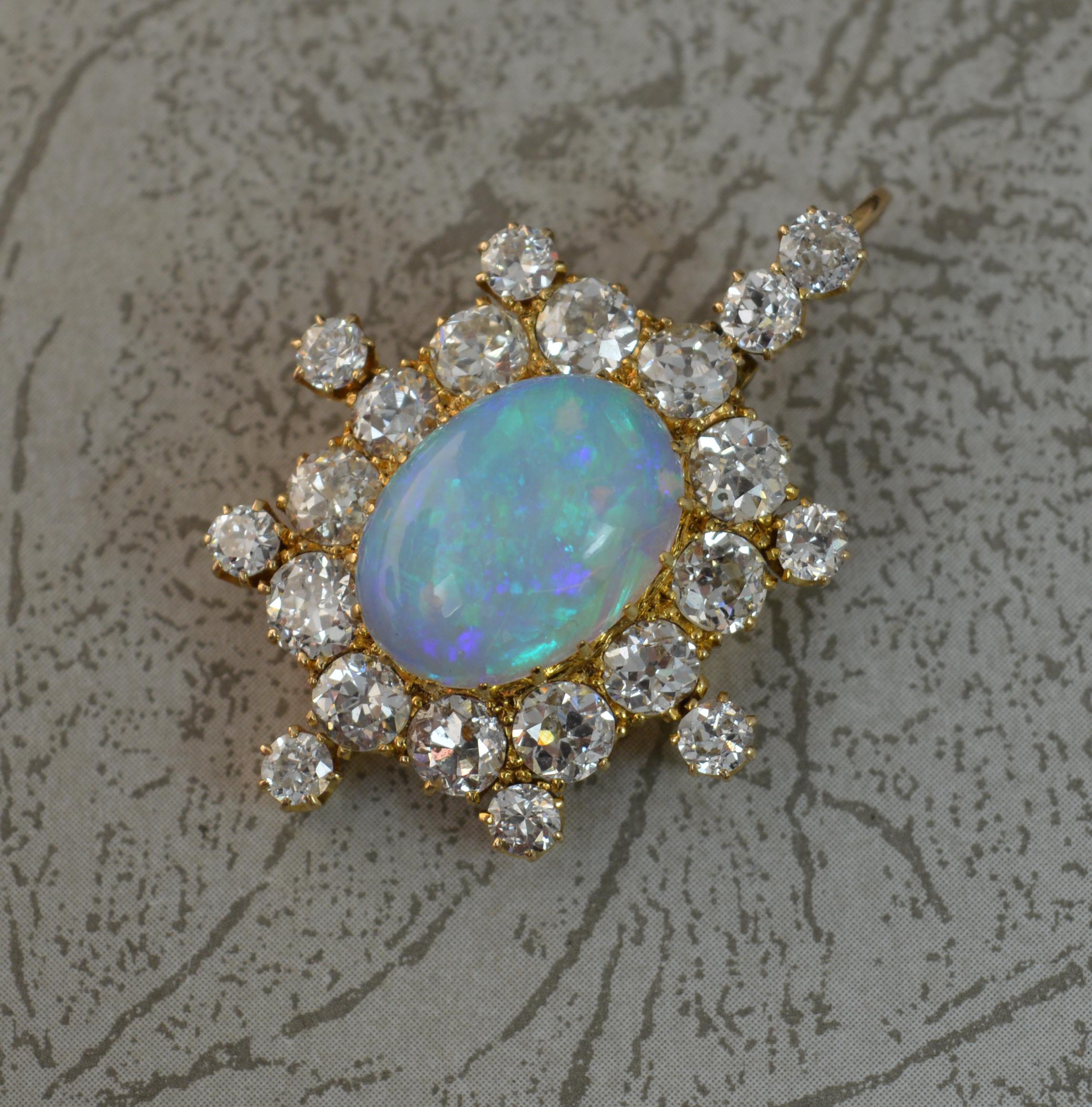 Amazing Victorian Opal and 3.25ct Old Cut Diamond 18 Carat Gold Pendant c1900 For Sale 7