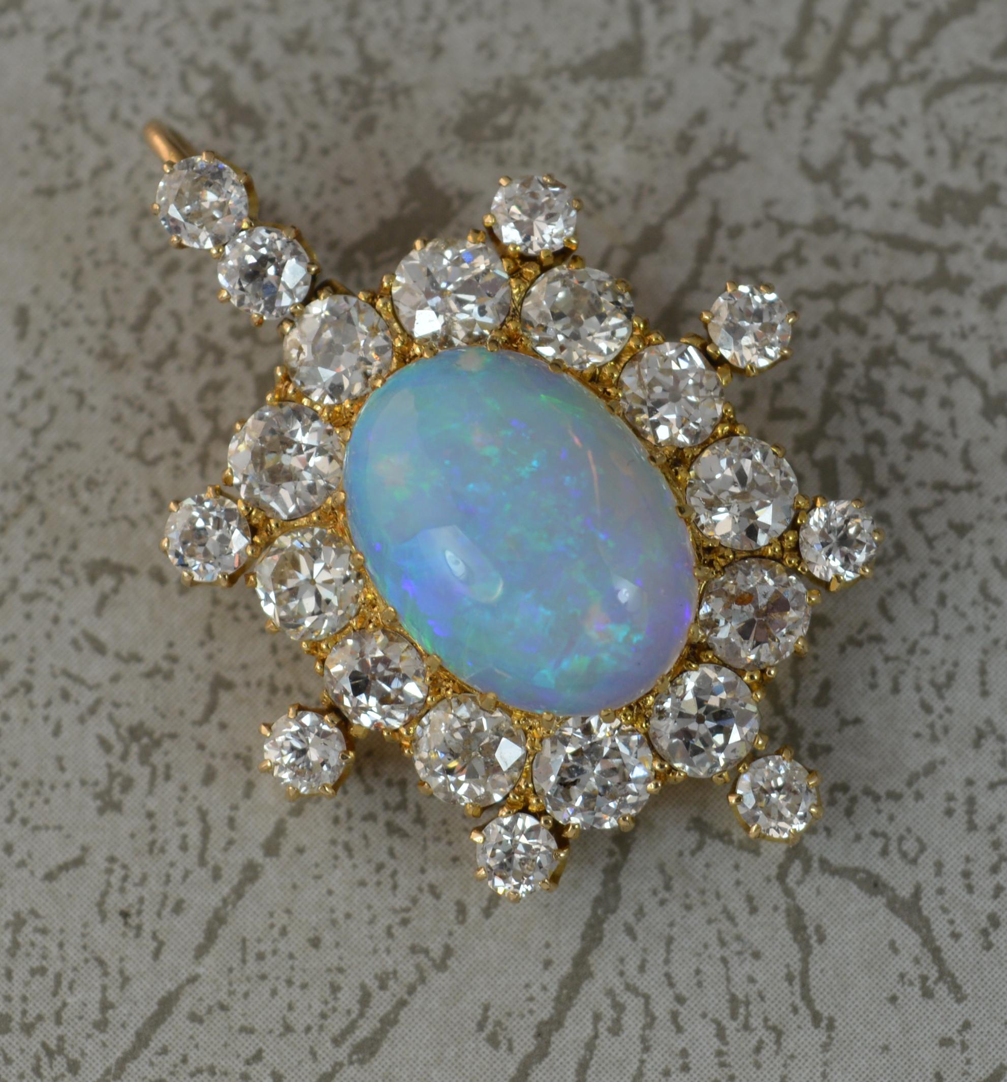 Amazing Victorian Opal and 3.25ct Old Cut Diamond 18 Carat Gold Pendant c1900 For Sale 8