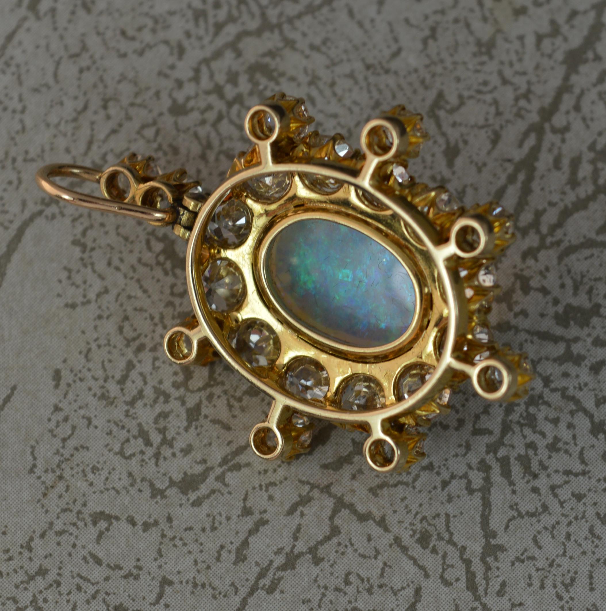 Amazing Victorian Opal and 3.25ct Old Cut Diamond 18 Carat Gold Pendant c1900 For Sale 9