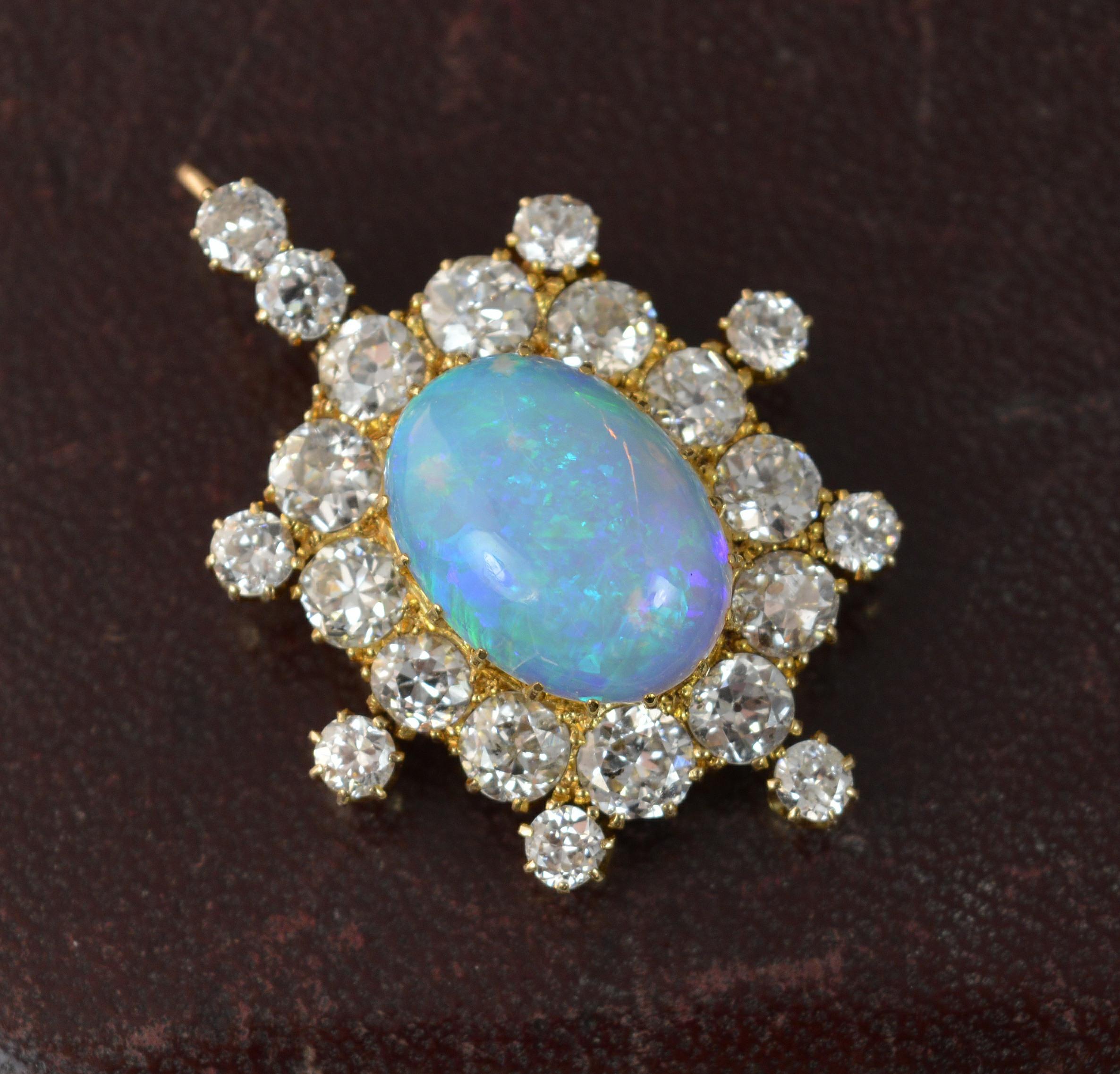 Amazing Victorian Opal and 3.25ct Old Cut Diamond 18 Carat Gold Pendant c1900 For Sale 11