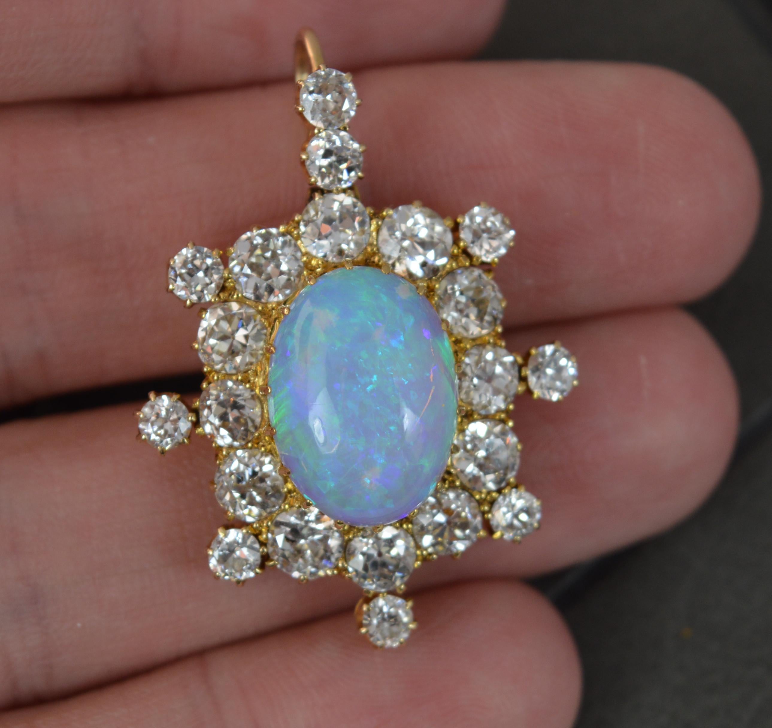 Old European Cut Amazing Victorian Opal and 3.25ct Old Cut Diamond 18 Carat Gold Pendant c1900 For Sale