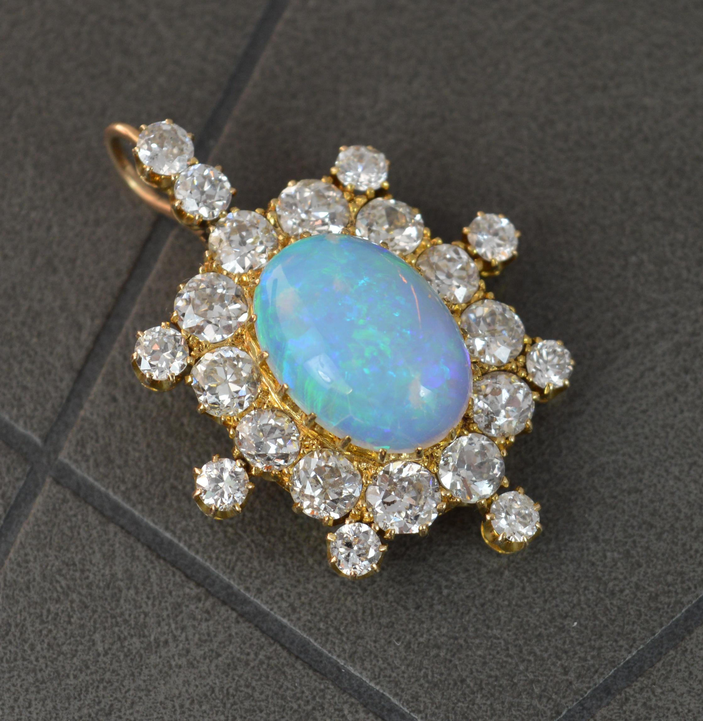 Amazing Victorian Opal and 3.25ct Old Cut Diamond 18 Carat Gold Pendant c1900 In Excellent Condition For Sale In St Helens, GB