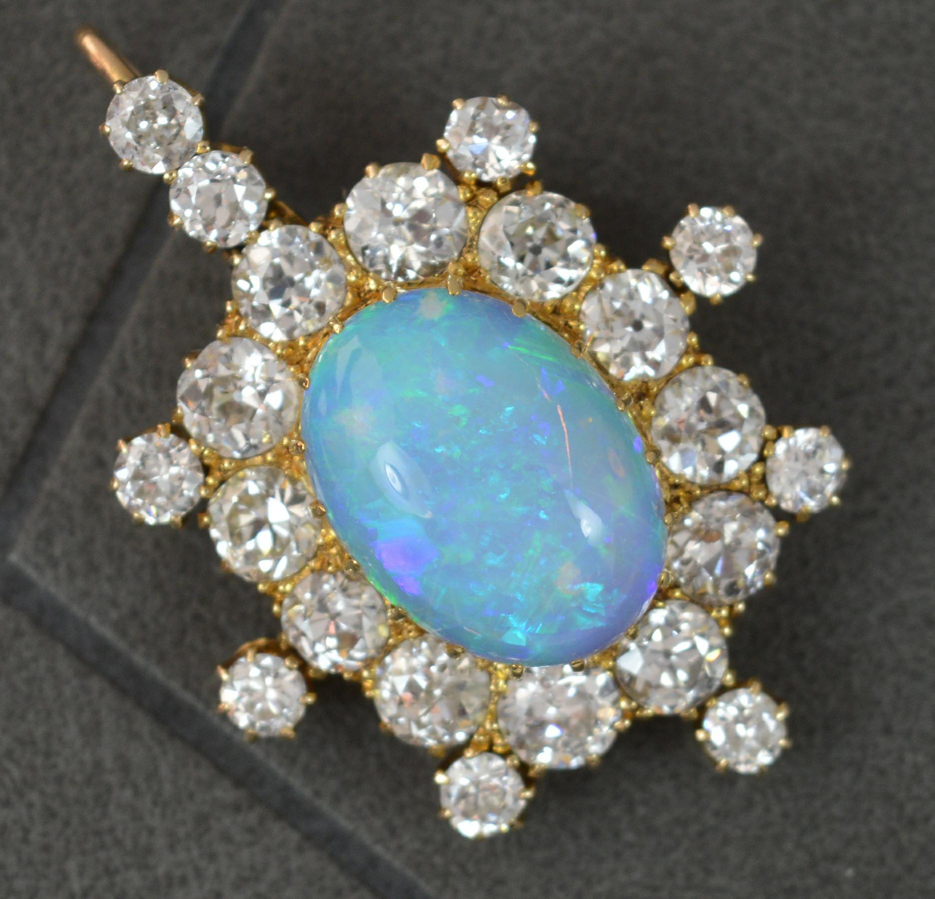 Women's Amazing Victorian Opal and 3.25ct Old Cut Diamond 18 Carat Gold Pendant c1900 For Sale