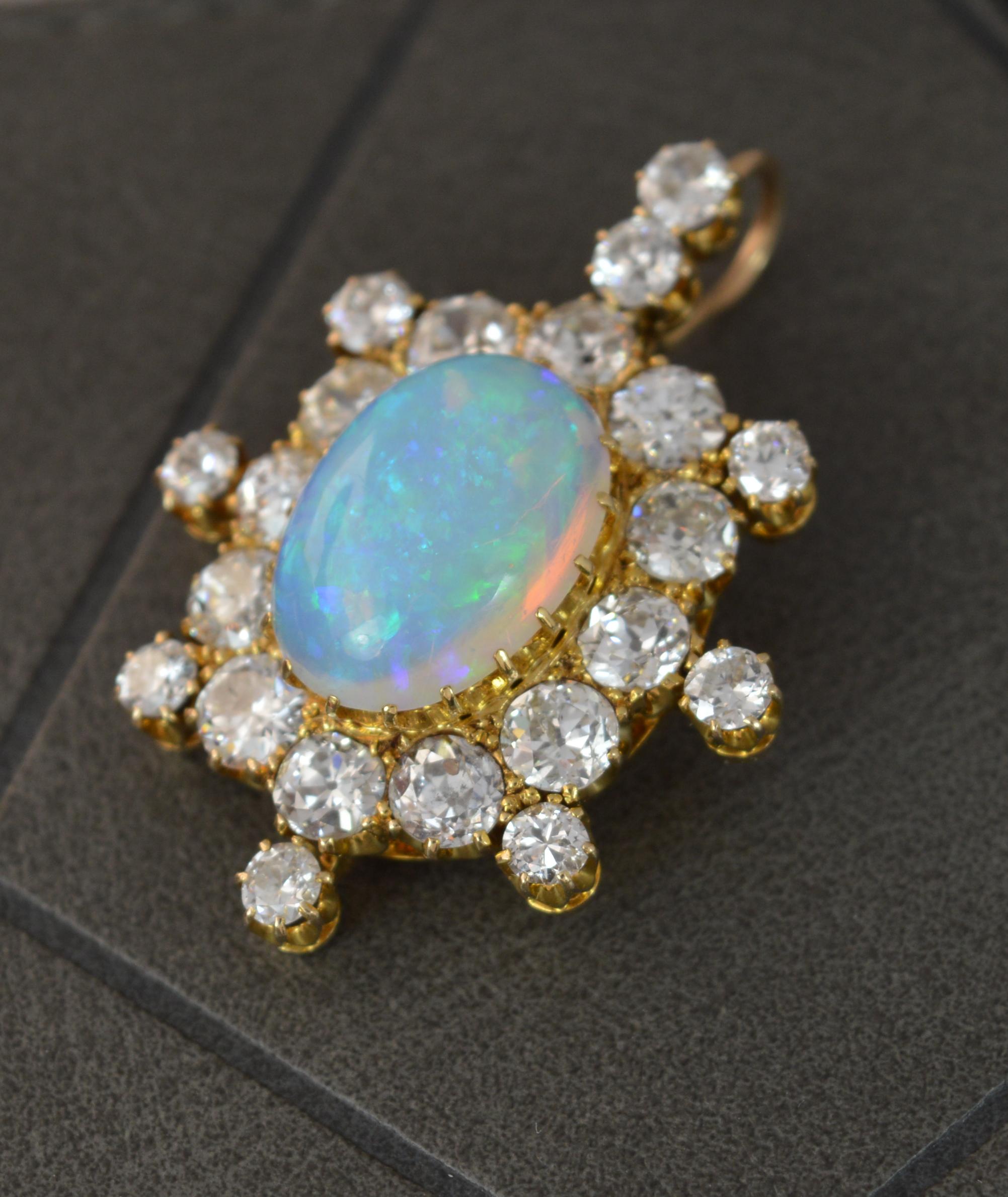 Amazing Victorian Opal and 3.25ct Old Cut Diamond 18 Carat Gold Pendant c1900 For Sale 1