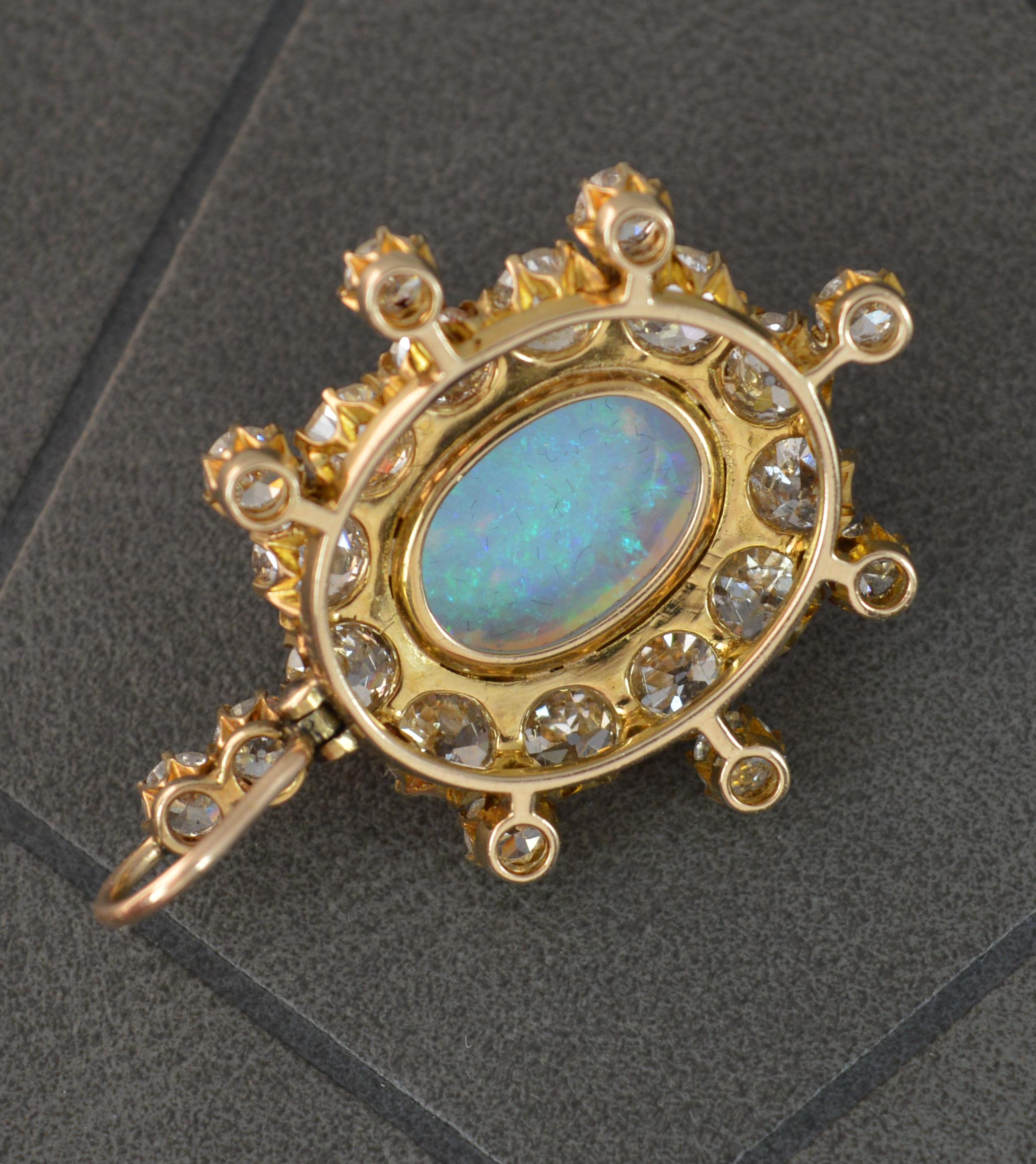 Amazing Victorian Opal and 3.25ct Old Cut Diamond 18 Carat Gold Pendant c1900 For Sale 3