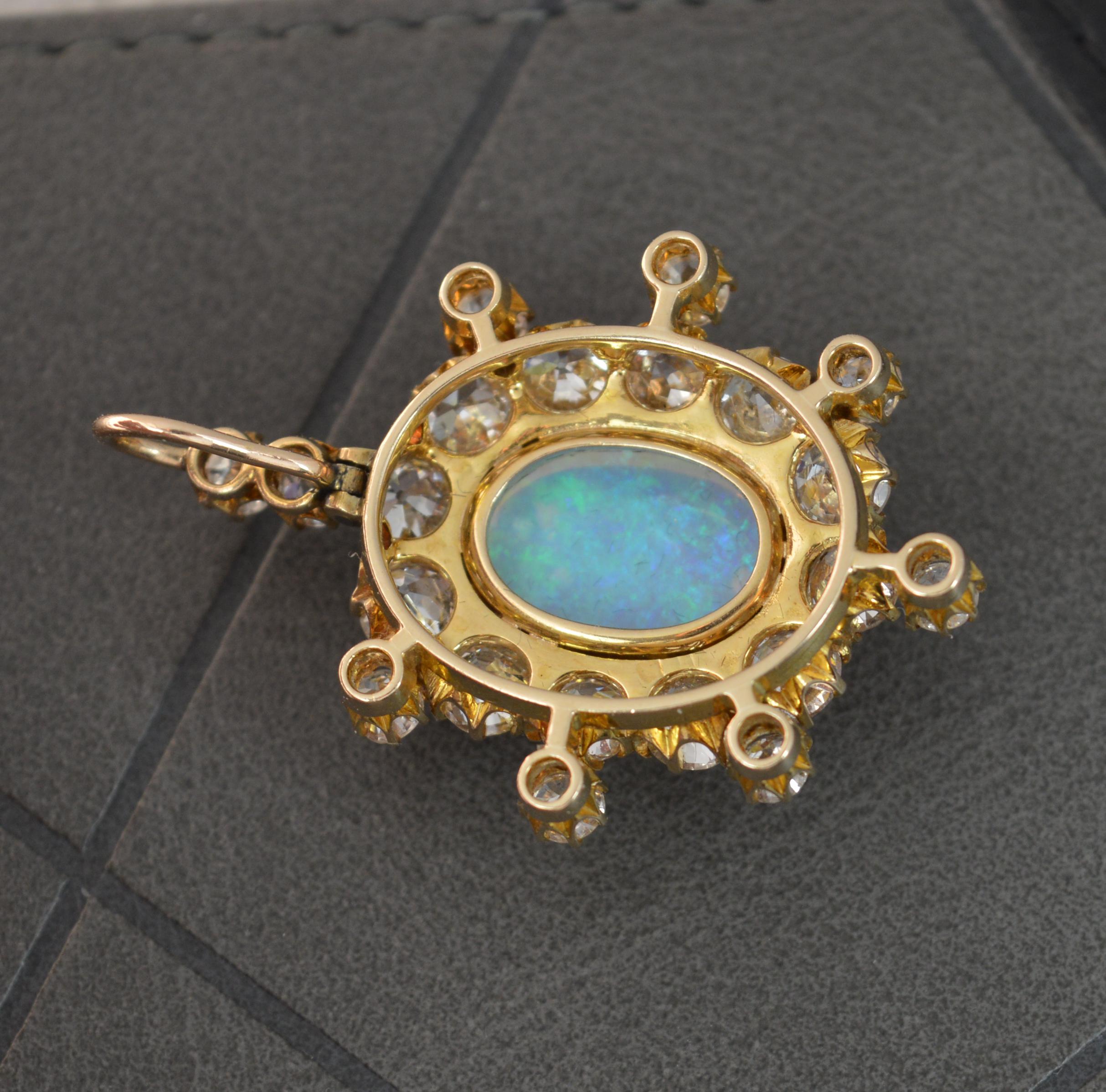 Amazing Victorian Opal and 3.25ct Old Cut Diamond 18 Carat Gold Pendant c1900 For Sale 4