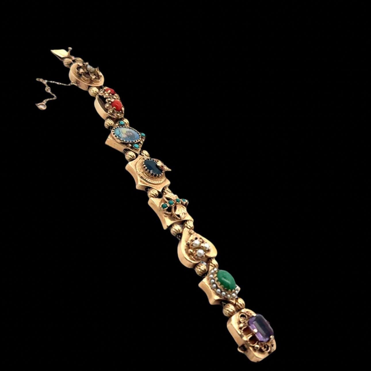 Amazing Victorian Vintage Slide Charm Bracelet For Sale 2