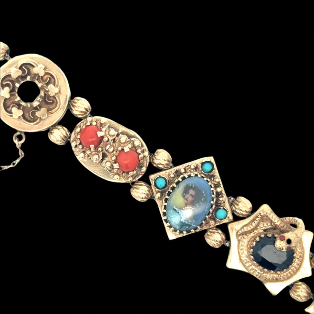 Amazing Victorian Vintage Slide Charm Bracelet For Sale 3