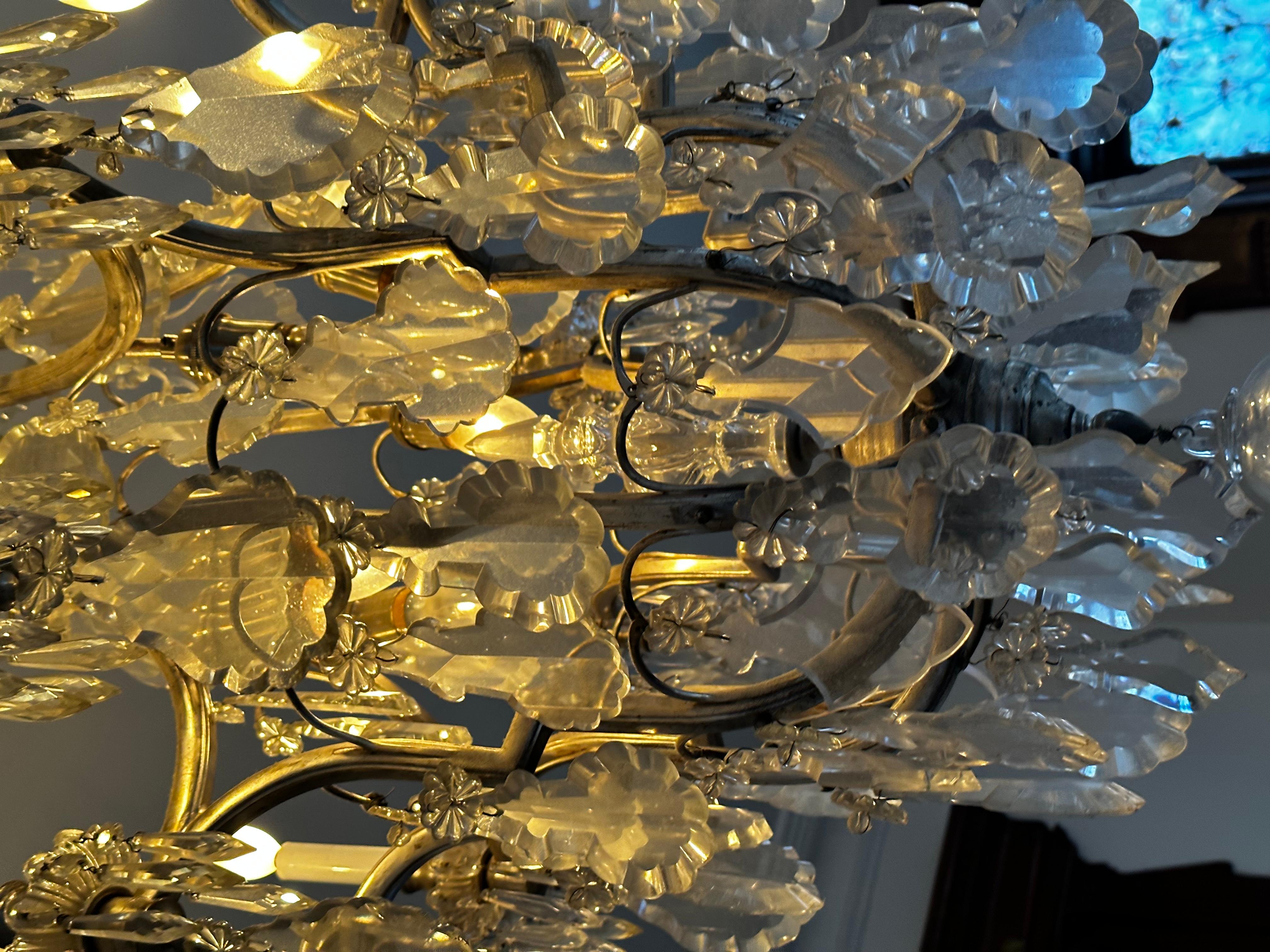 American Amazing Vintage 10 Light Crystal and Silver Plated Chandelier For Sale
