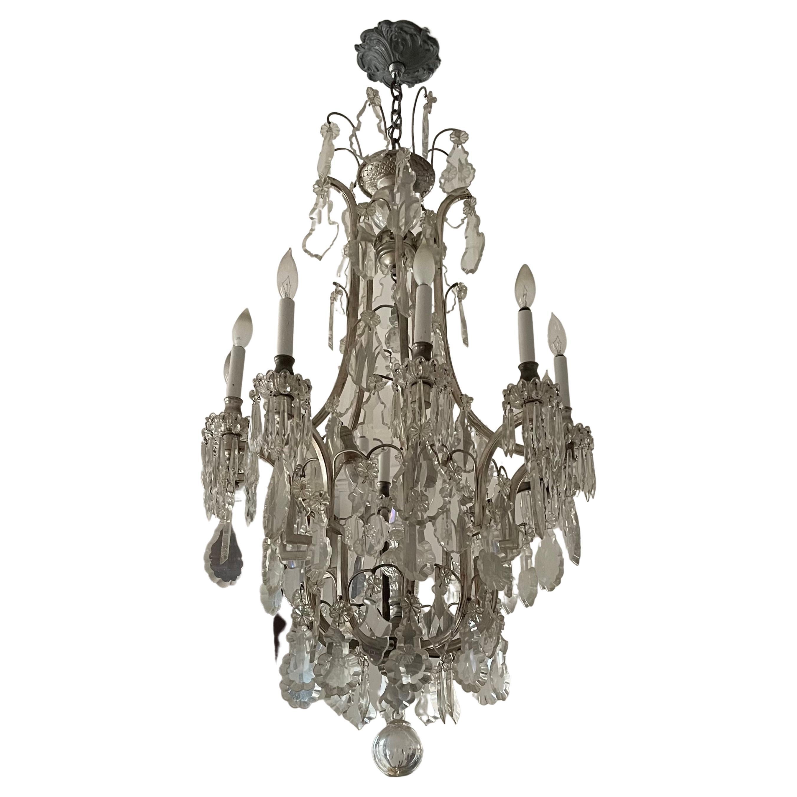 Amazing Vintage 10 Light Crystal and Silver Plated Chandelier For Sale