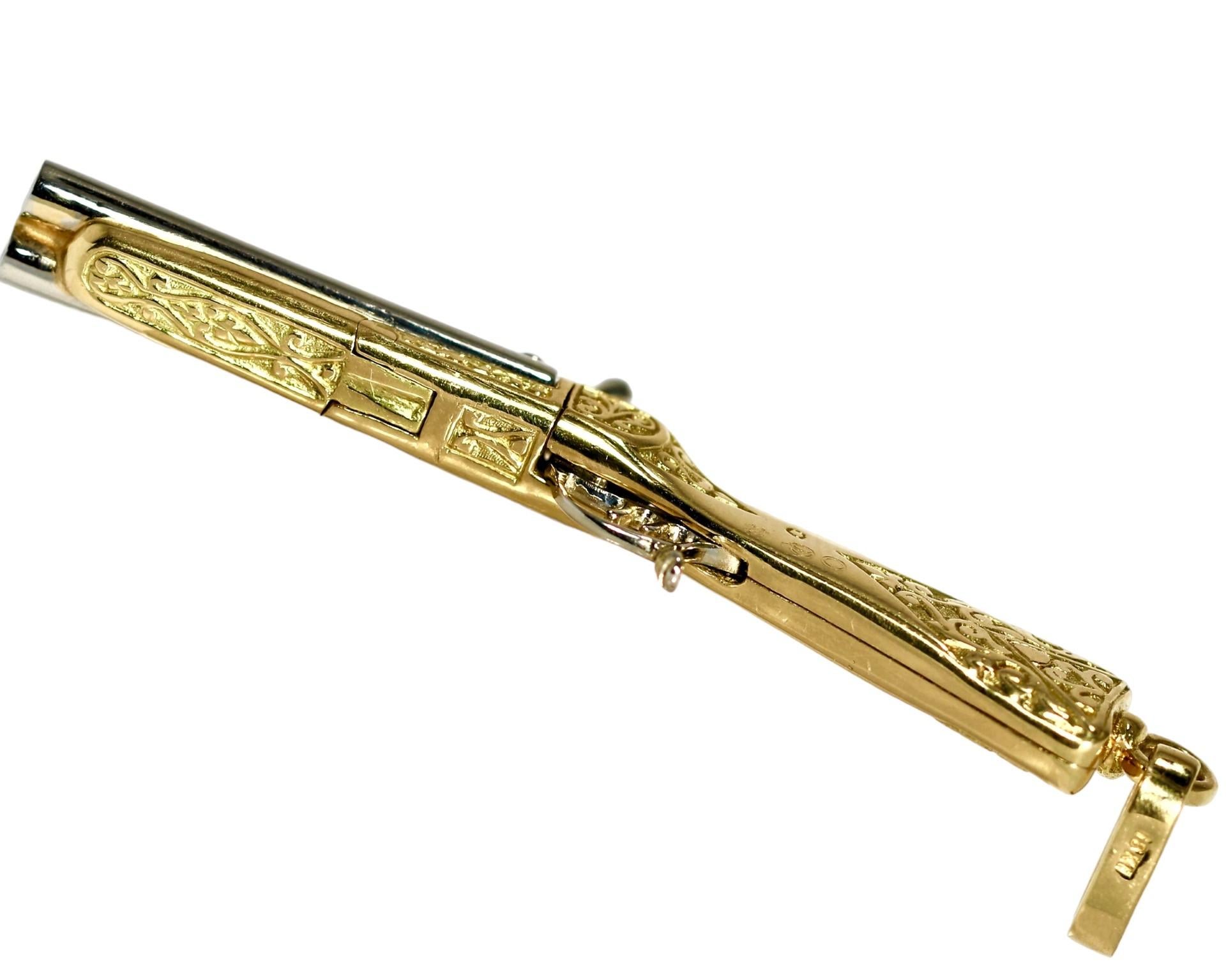 Erstaunlich Vintage 18K Gold Double Barrel Anhänger, die tatsächlich feuert Kappen (Moderne)