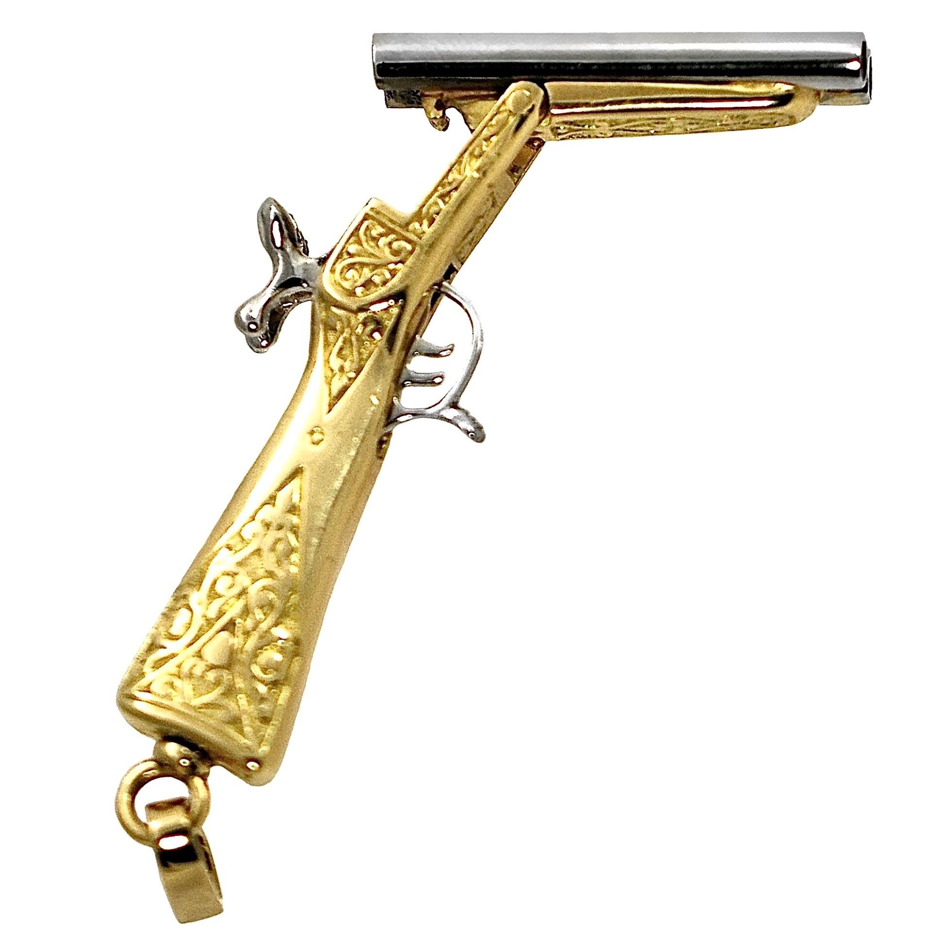 Erstaunlich Vintage 18K Gold Double Barrel Anhänger, die tatsächlich feuert Kappen für Damen oder Herren
