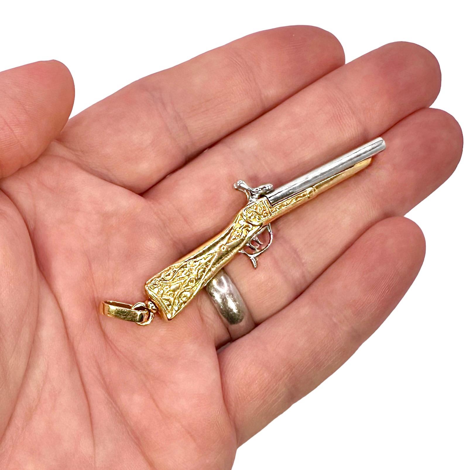 Erstaunlich Vintage 18K Gold Double Barrel Anhänger, die tatsächlich feuert Kappen 4