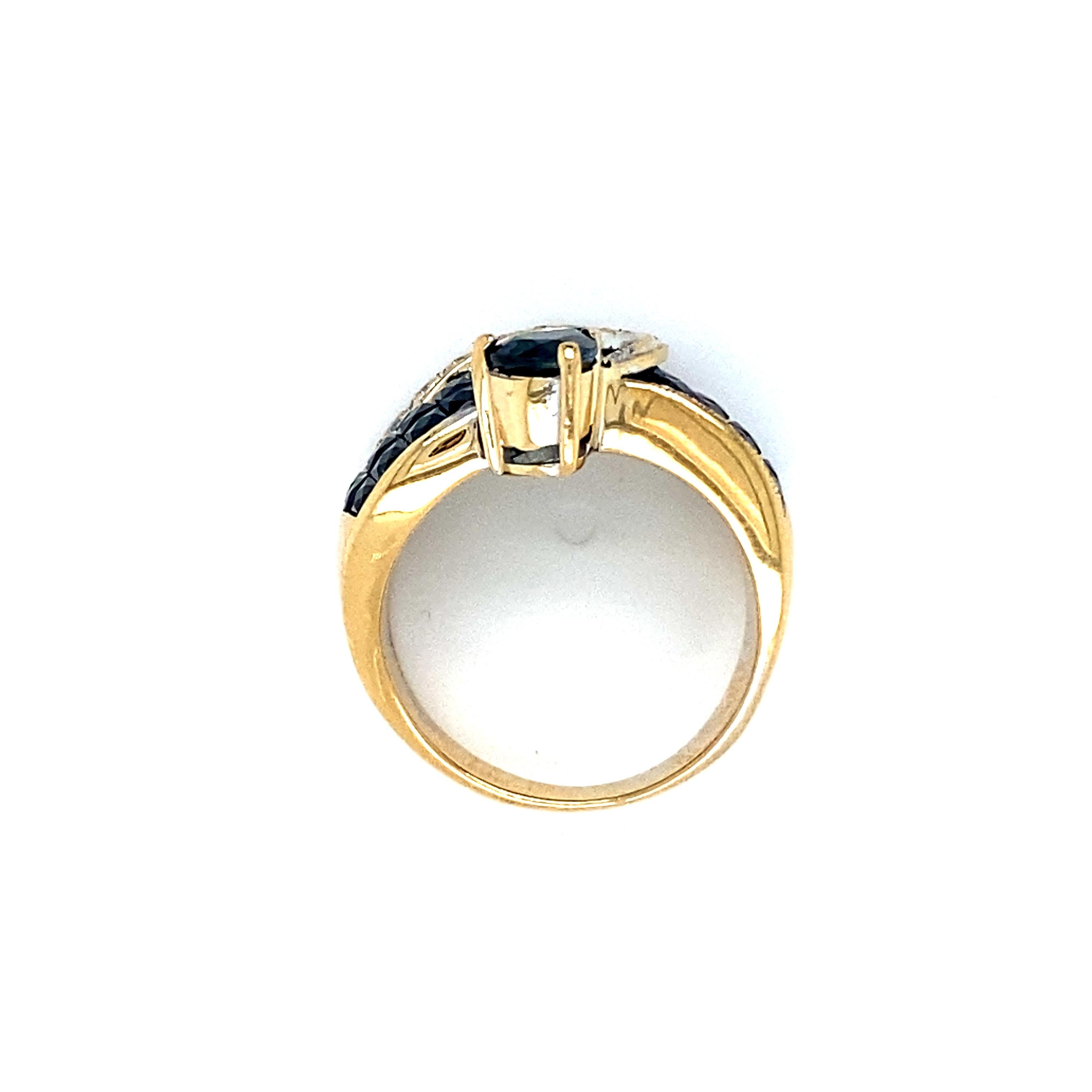 French Cut Amazing Vintage 18K Yellow Gold Diamond and Sapphire Invisible Set Ring.
