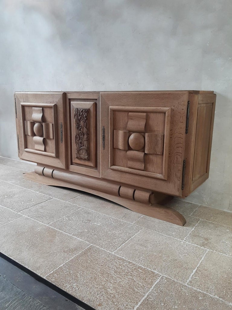 French Amazing Vintage Design Sideboard by Charles Dudouyt in Bleached Oak For Sale
