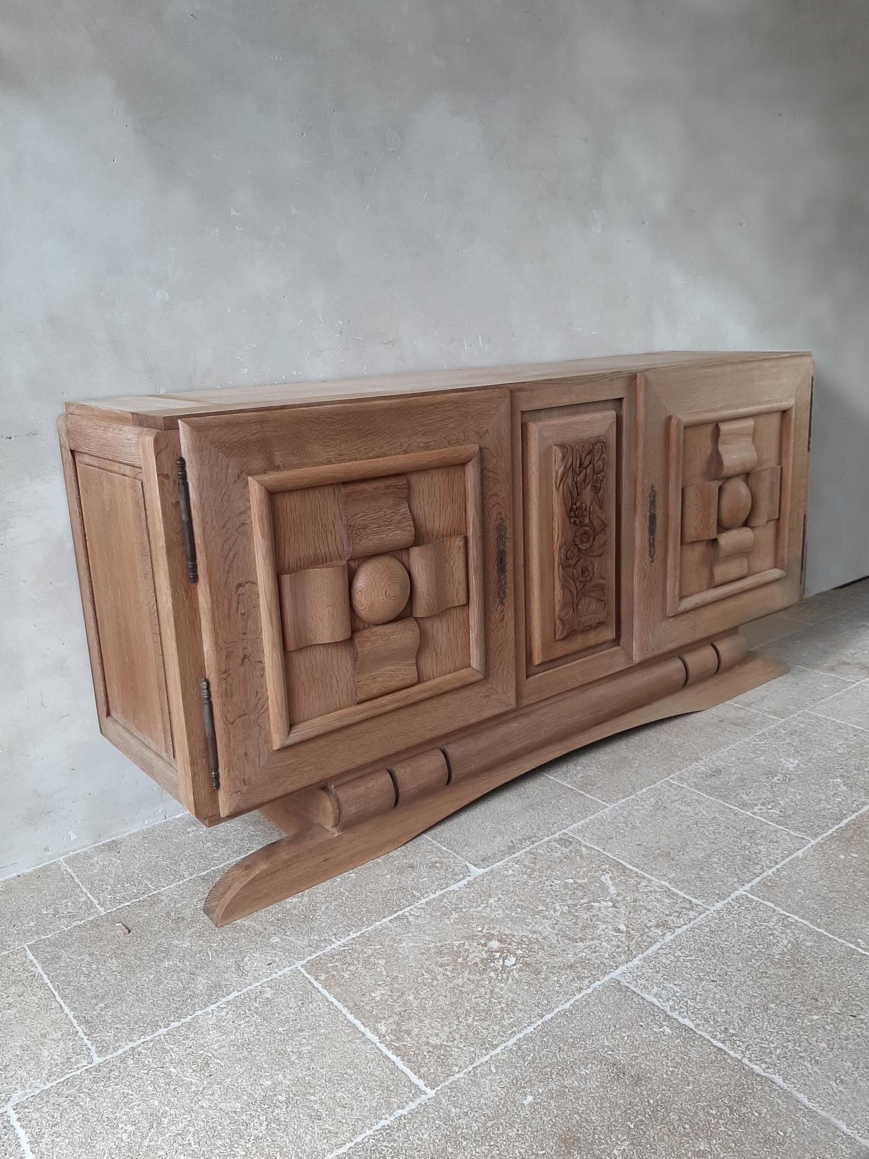 Amazing Vintage Design Sideboard by Charles Dudouyt in Bleached Oak In Good Condition In Baambrugge, NL