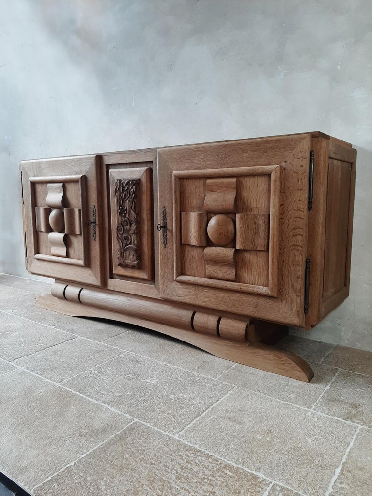 Amazing Vintage Design Sideboard by Charles Dudouyt in Bleached Oak For Sale 4