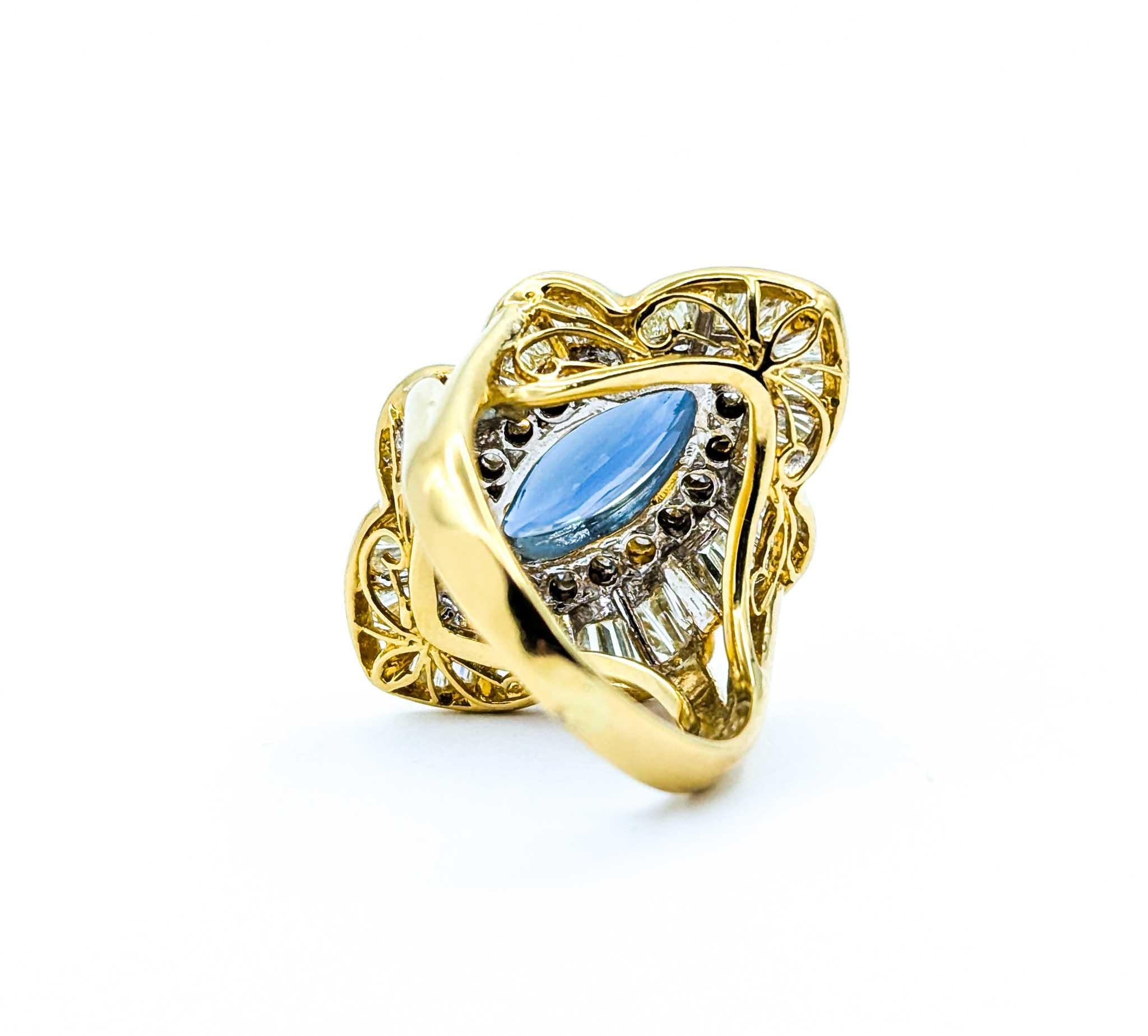 Amazing Vintage GIA 2.16ct Sapphire & Baguette Diamond halo Ring For Sale 3