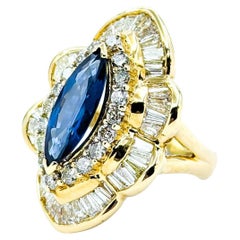 Bague Vintage By 2.16ct Saphir & Diamant Baguette halo