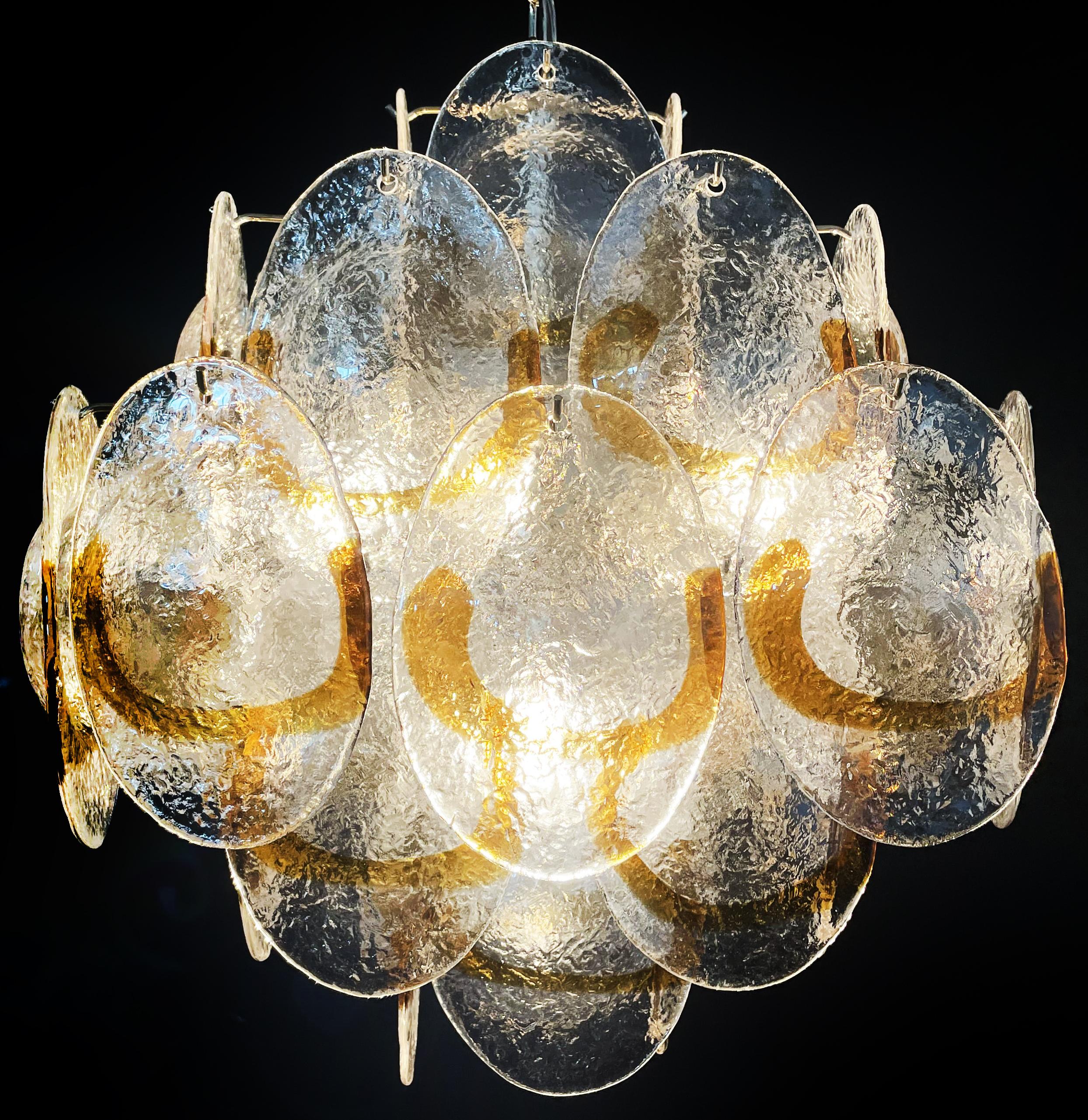 Art Glass Amazing Vintage Italian Murano Chandelier - 36 Amber Shells For Sale