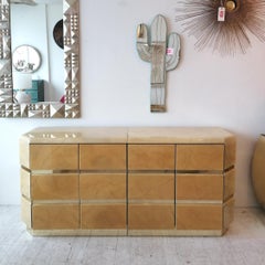 Amazing Vintage Karl Springer Style Marbled Lacquer & Gold Sideboard, USA, 1980s