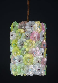 Superbe lustre à fleurs en verre de Murano multicolore d'époque par Seguso