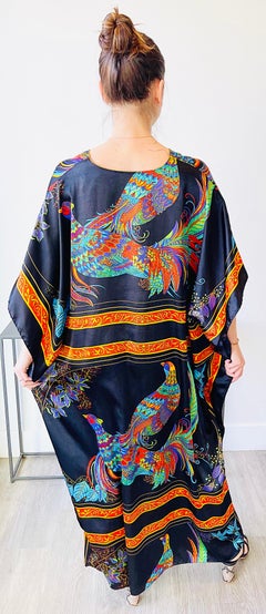 Amazing Vintage Pheasant Bird Novelty Print Caftan Maxi Dress Colorful Kaftan