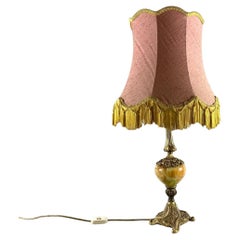 Amazing Vintage Table Lamp in Brass And Onyx  Table Lamp With Fabric Lampshade