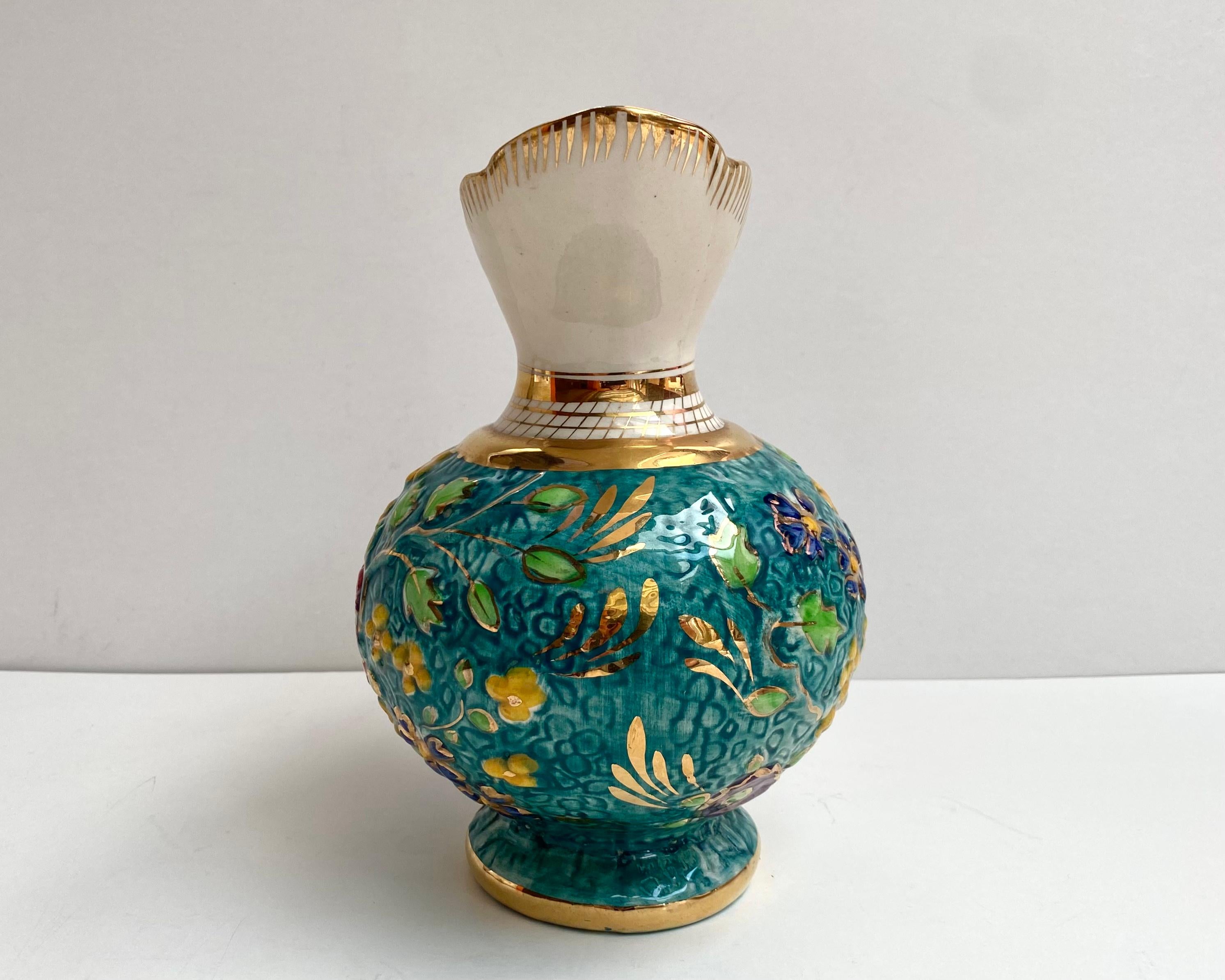 Amazing Vintage Vase, Belgium, 1950s 24k Gold Faience Vase or Jug with Handle In Excellent Condition For Sale In Bastogne, BE