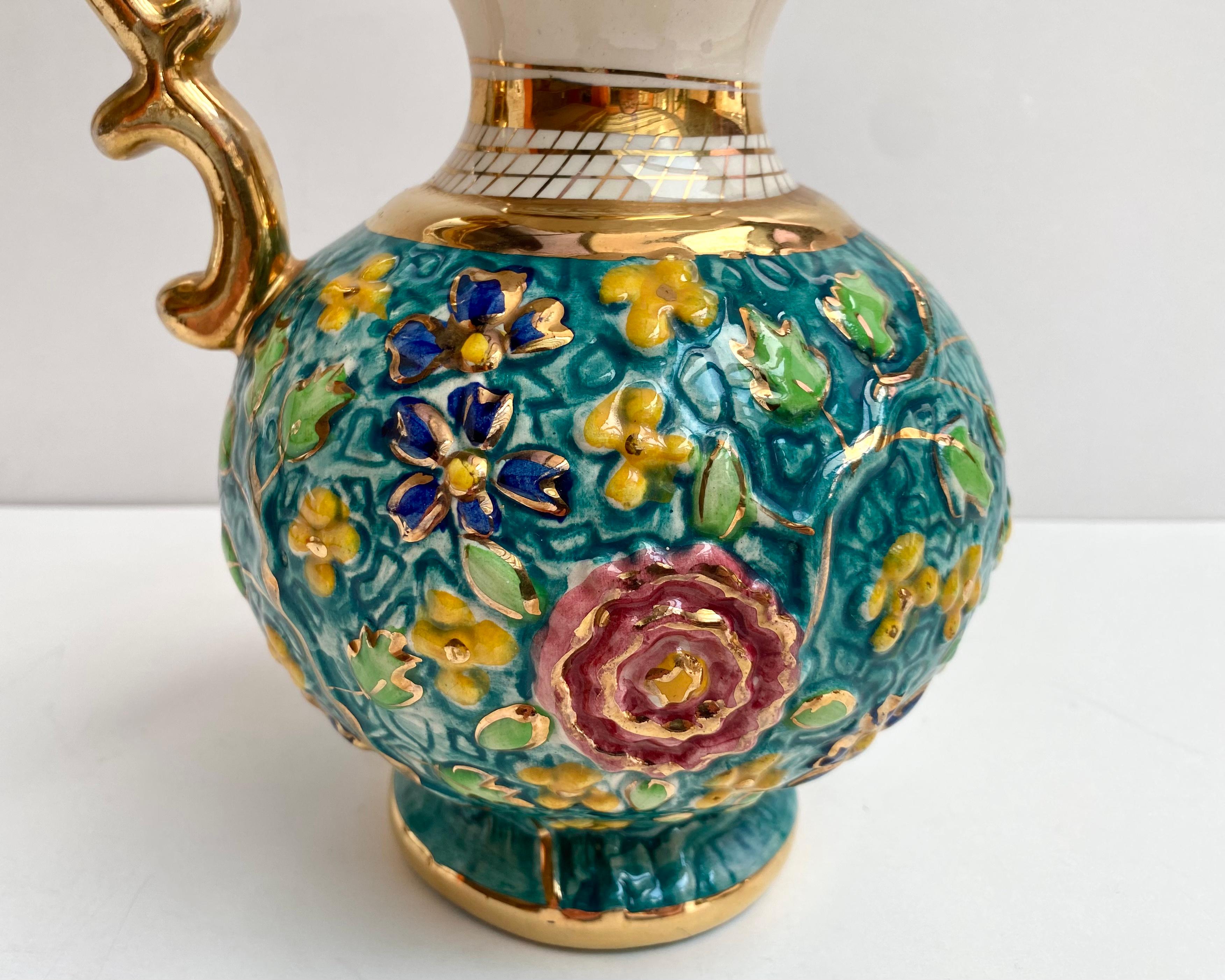 Mid-20th Century Amazing Vintage Vase, Belgium, 1950s 24k Gold Faience Vase or Jug with Handle For Sale