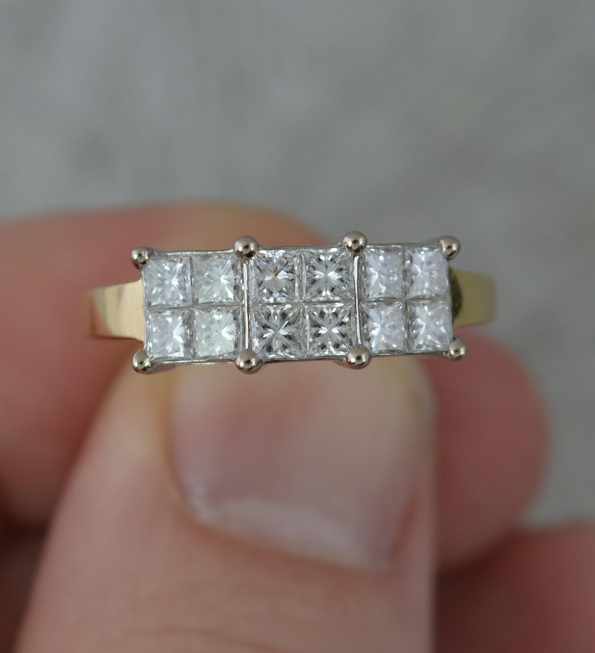 Amazing VS 1.00ct Diamond and 18ct Yellow Gold Triple Cluster Ring 1