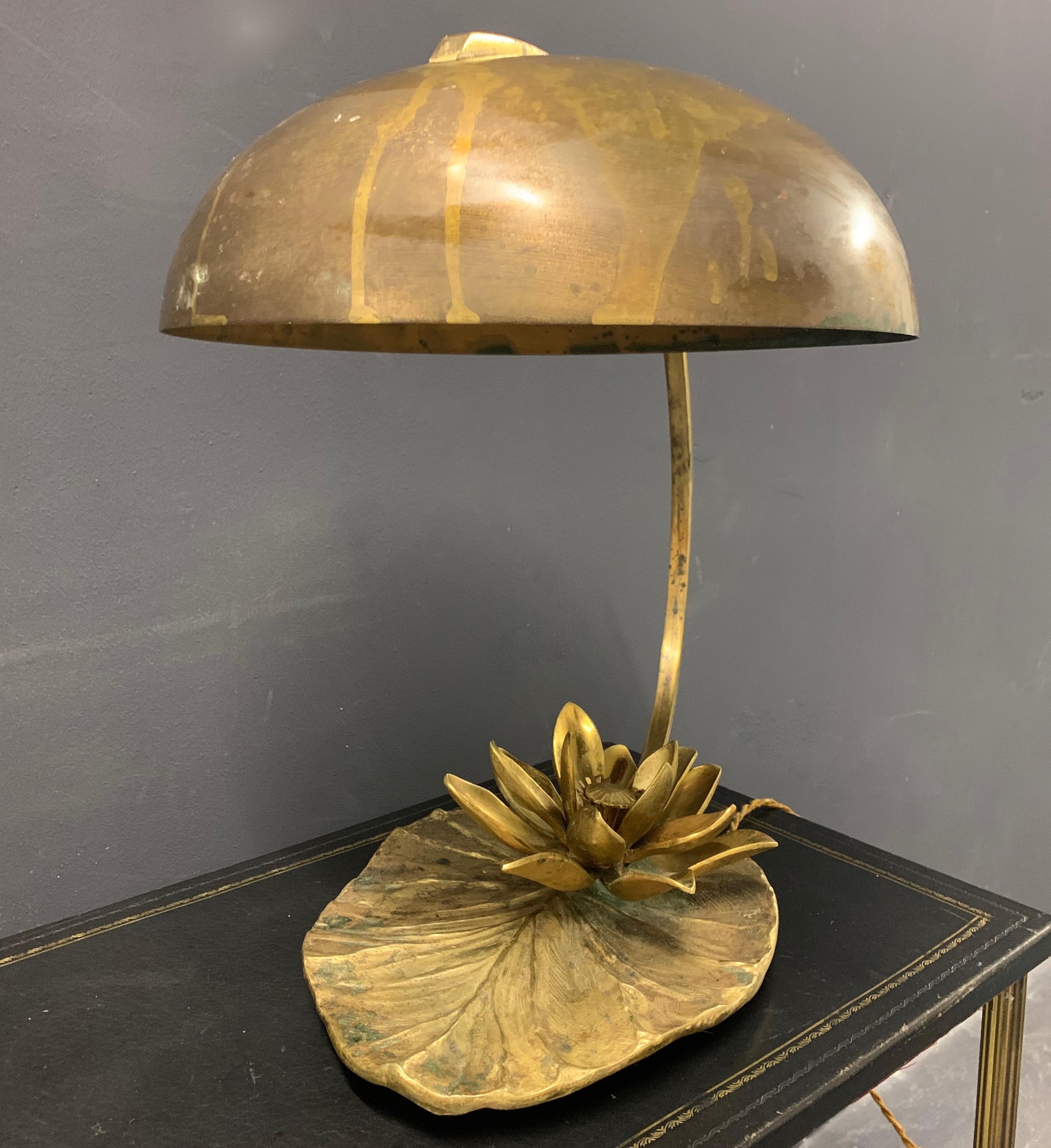 Outstanding example of a high class table lamp by Maison Charles. Brass and bronze with wonderful patina. Signed.