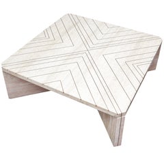 Amazing Willy Rizzo Coffee Table in Travertine Marble and Brass, circa 1970