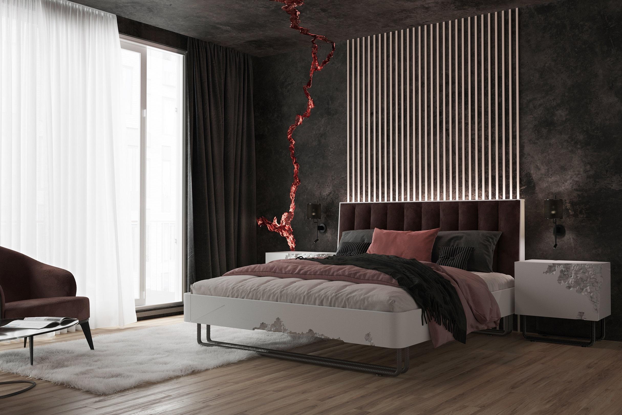Industrial Amazing Wooden Bedroom Set 'bed + 2 bedside tables' For Sale