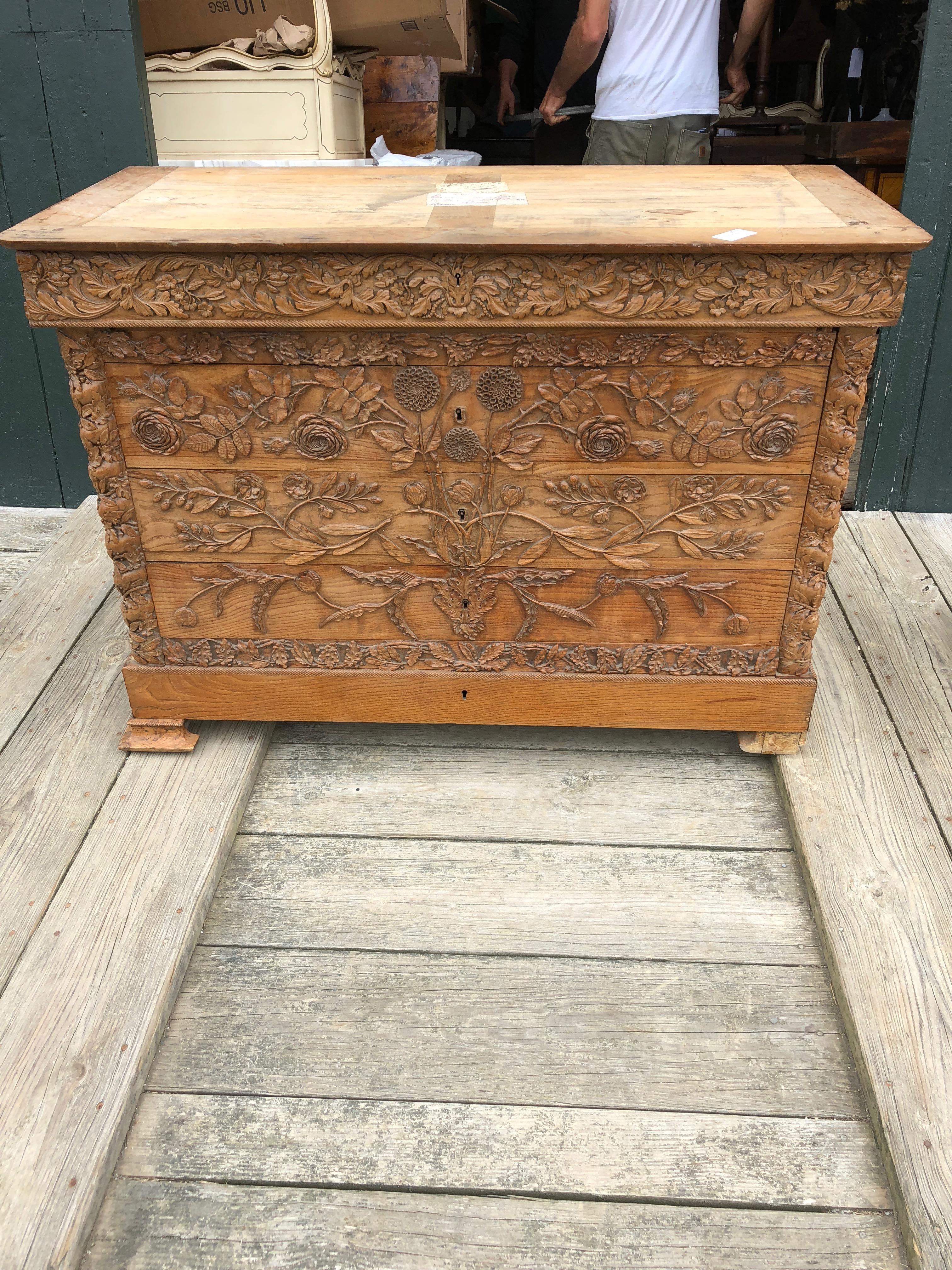 Amazingly Carved Ornate and Large Chest of Drawers Commode with Marble Top 8