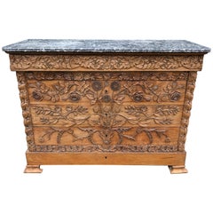 Amazingly Carved Ornate and Large Chest of Drawers Commode with Marble Top