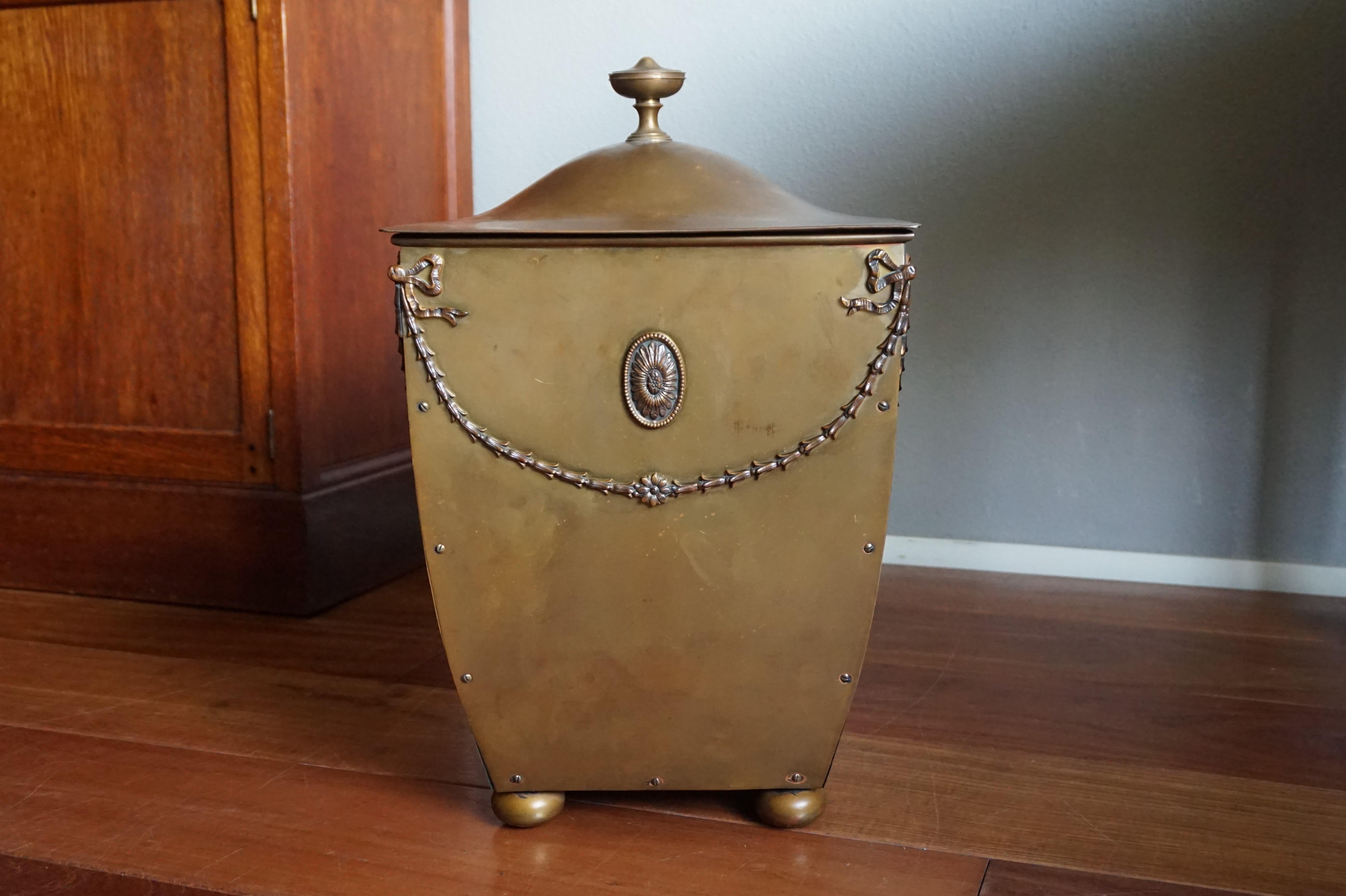Amazingly Original, Late 1800s Handcrafted Bronze & Brass Fireplace Coal Bucket For Sale 2