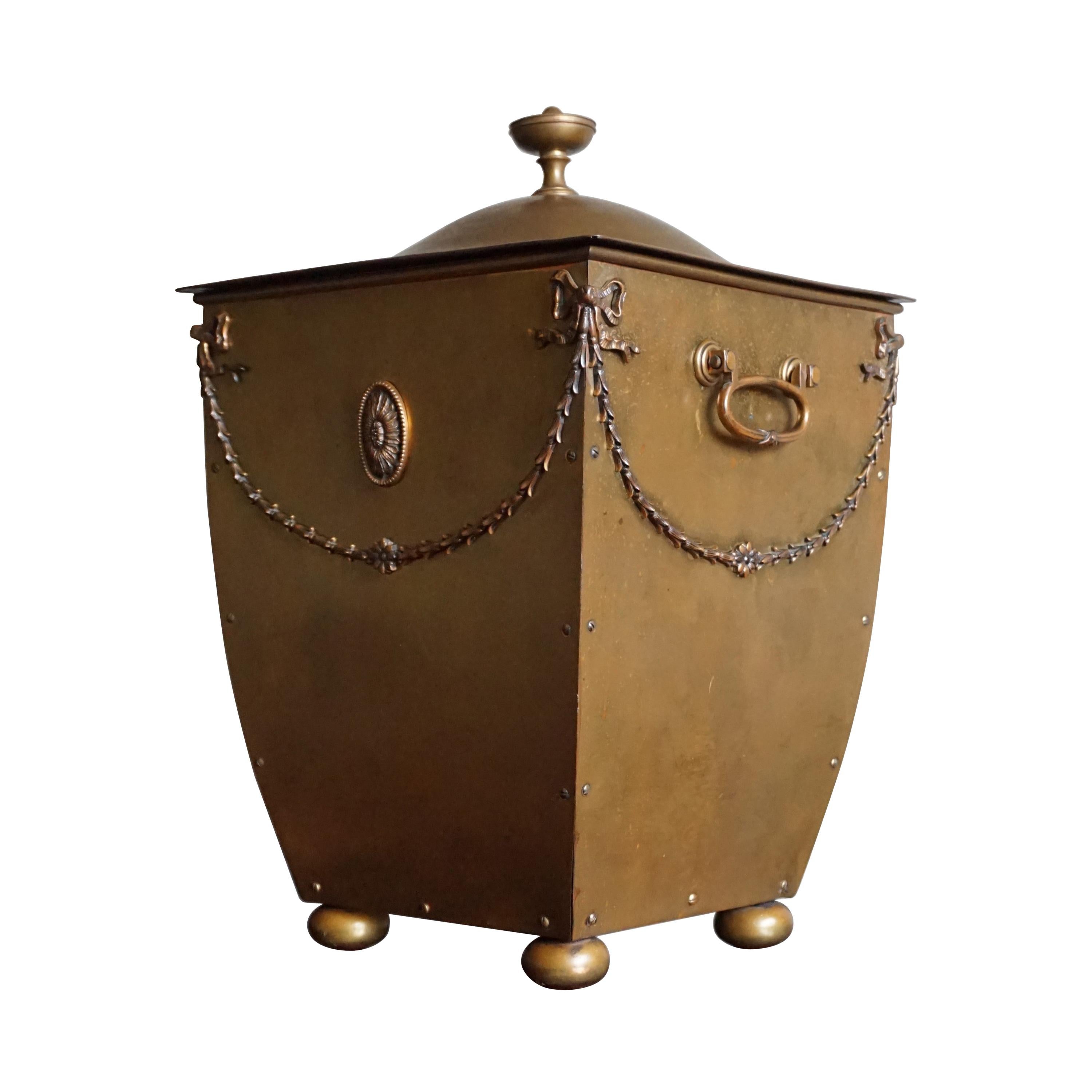 Amazingly Original, Late 1800s Handcrafted Bronze & Brass Fireplace Coal Bucket For Sale