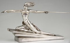 Amazon Art Deco Bronze Sculpture Nude with Spear Marcel Andre Bouraine Etling