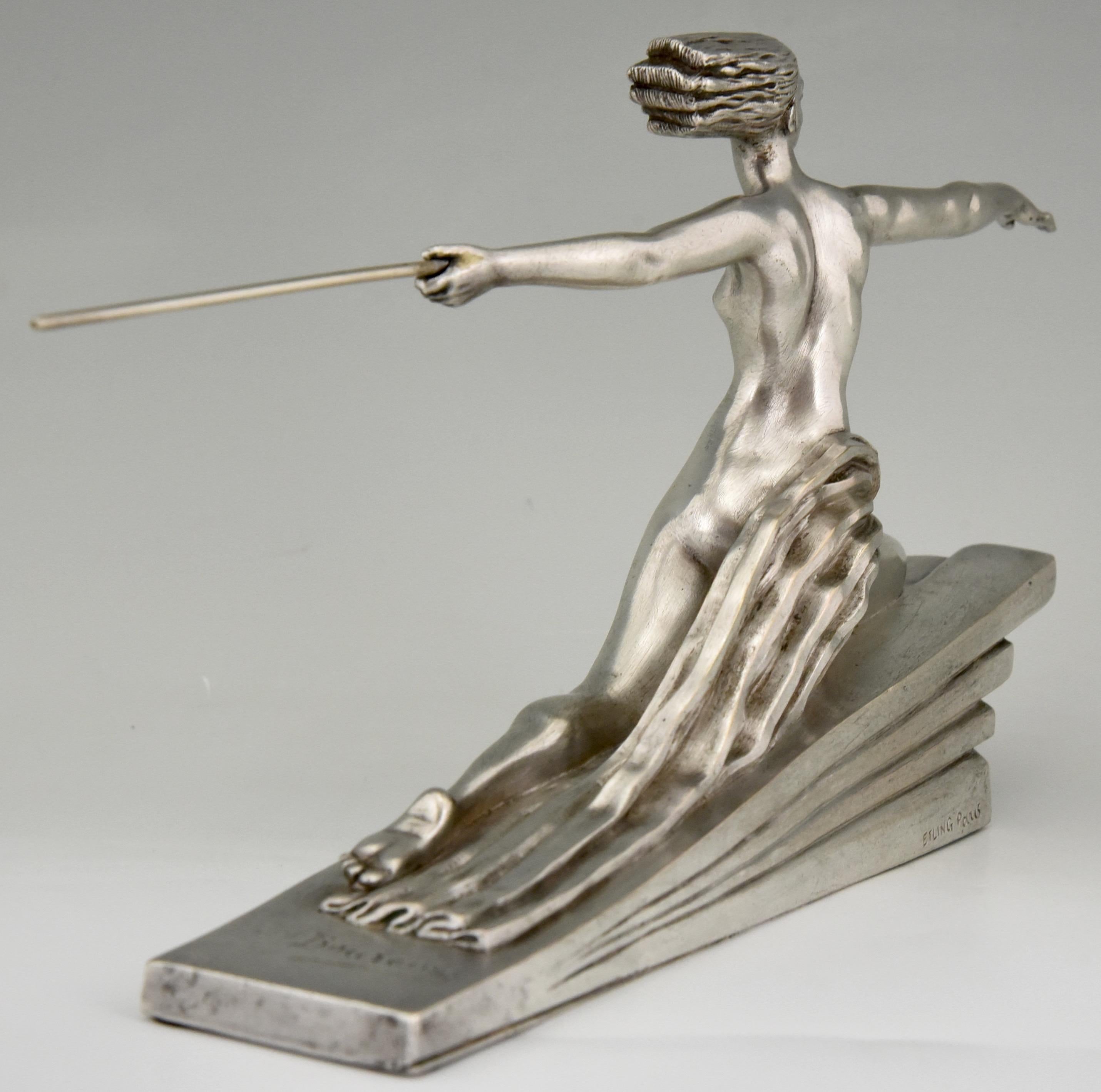 Amazon Art Deco Bronze Sculpture Nude with Spear Marcel Andre Bouraine Etling 1