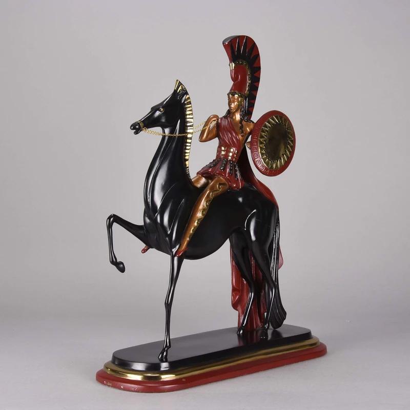 Impressive limited edition cold painted Art Deco bronze figure of a beautiful female Amazonian warrior riding a stylized horse, signed Erté, numbered 352/375, dated 1985 and with foundry mark.

Ref: 'Erté Sculptures' by Erté - Page 44 - 45

In