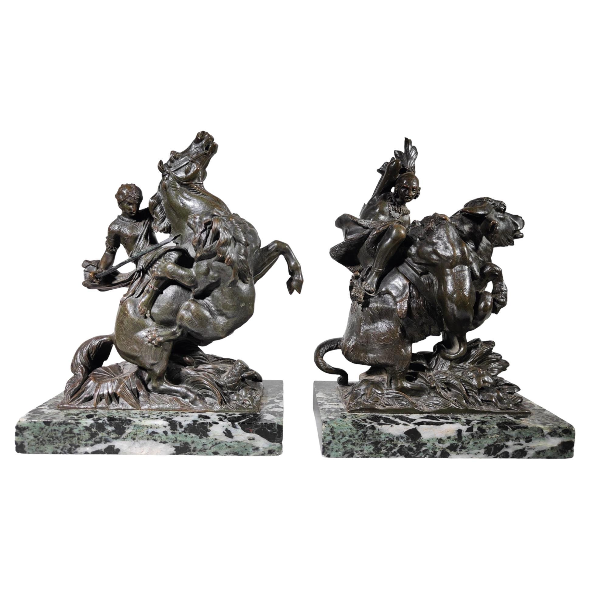 Amazone à cheval attaqué par un tigre August-Karl-Edouard Baiser Statue en bronze G en vente