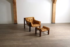 Amazonas Sessel mit Ottomane in Cognac Leder von Jean Gillon Brasilien 1960er Jahre