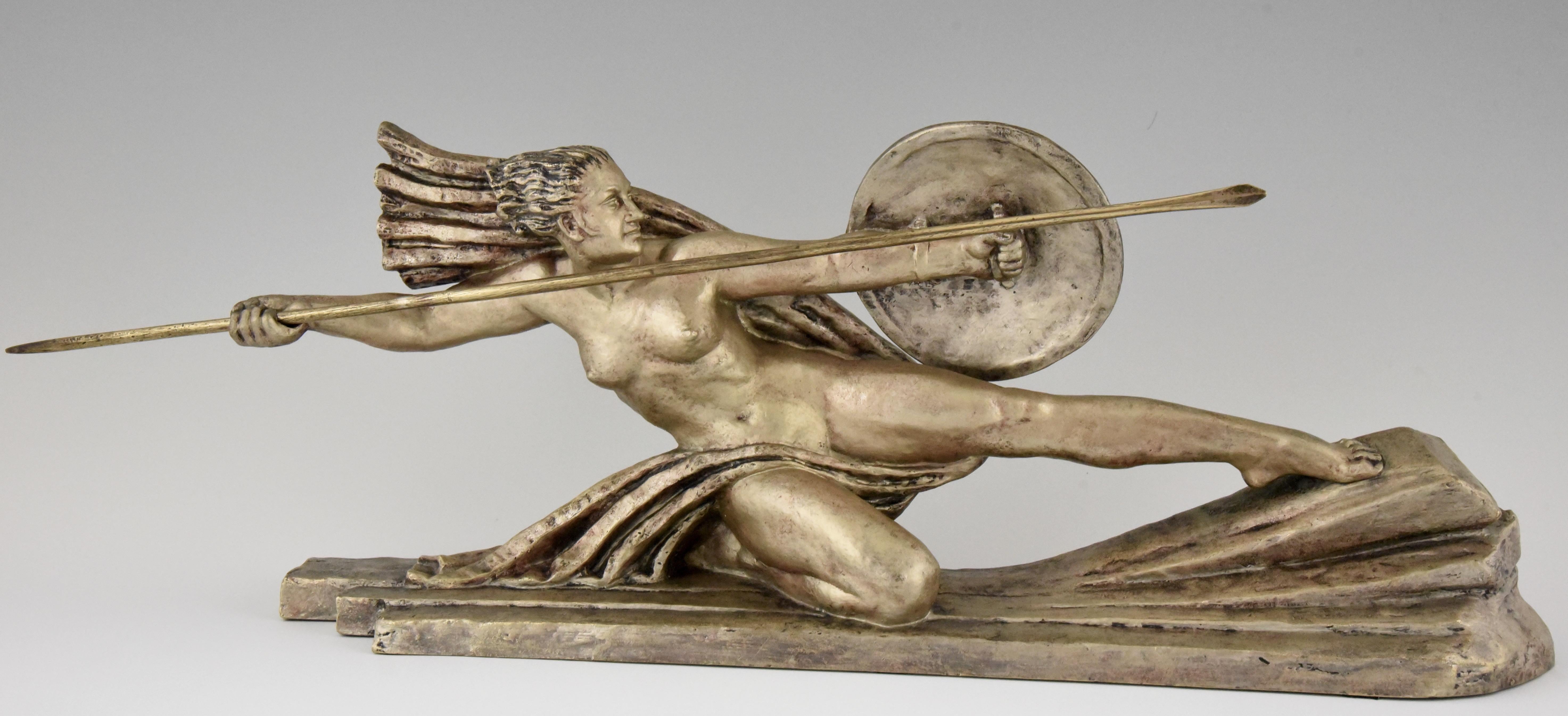 Amazone, beautiful Art Deco bronze sculpture of a female nude warrior with spear and shield by the French sculptor Marcel André Bouraine (1886-1948) France 1925

This bronze is illustrated in?“Art Deco sculpture” by Victor Arwas, Academy.?General