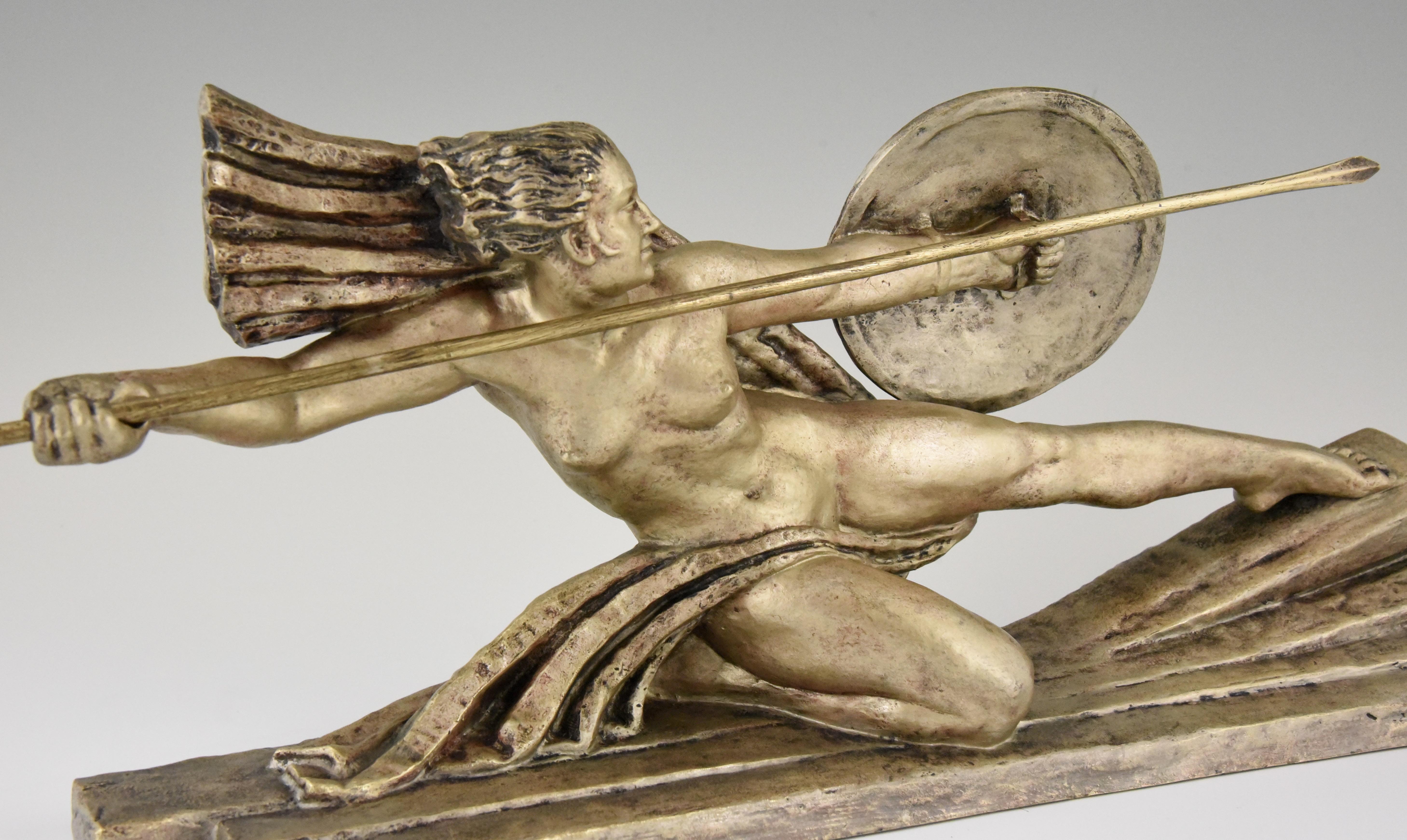 Amazone Art Deco Bronze Sculpture Female Nude Warrior Marcel Andre Bouraine 1925 2